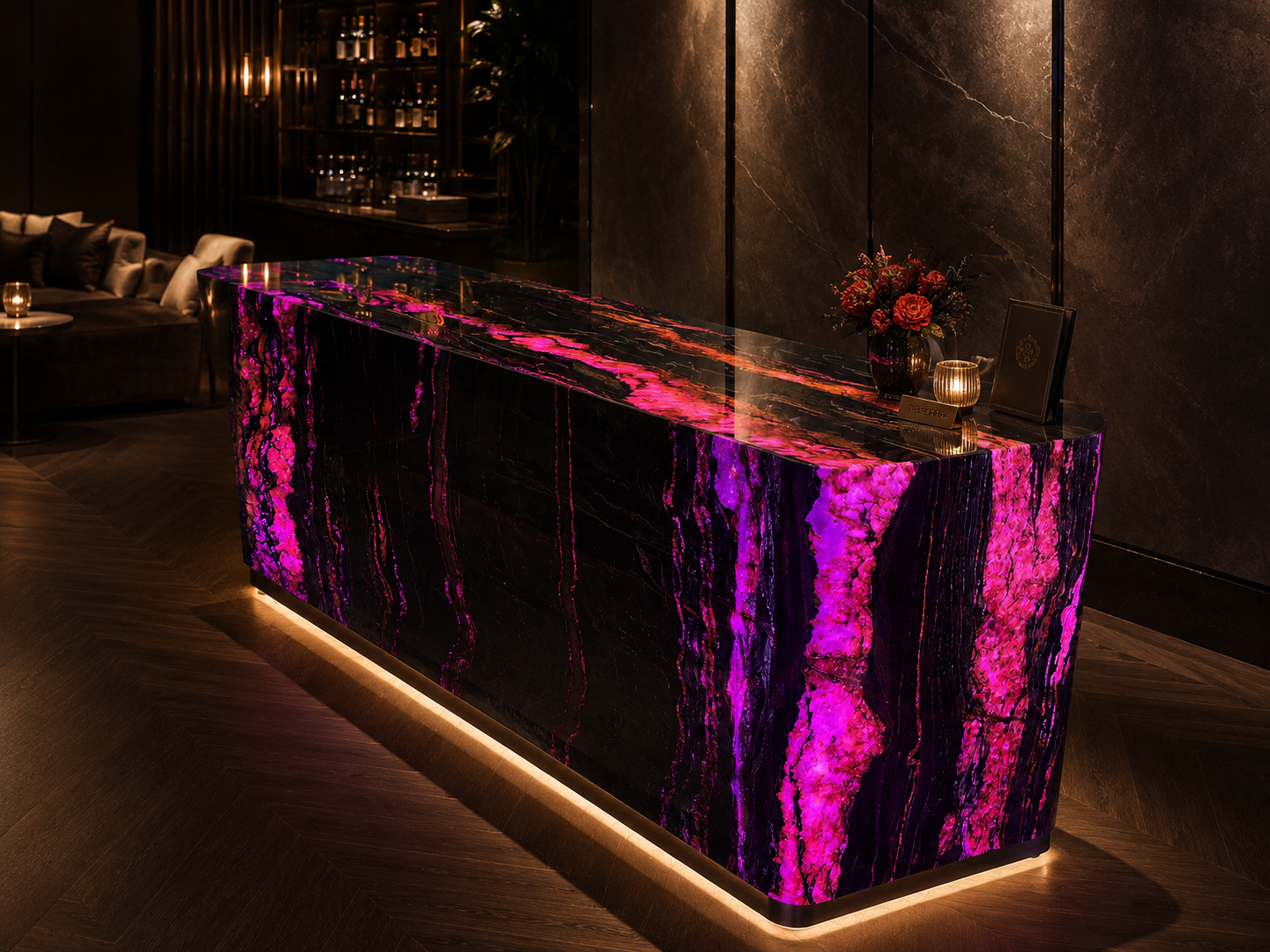 Custom Backlit Reception & Feature Counter
