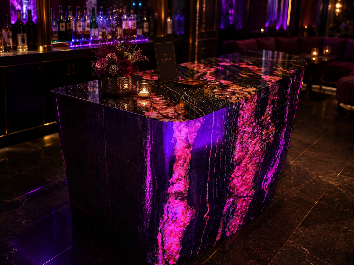 Custom Backlit Reception & Feature Counter